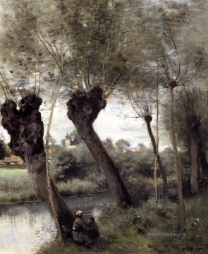  romantik - St Nikolaus les Arras Weiden am Ufer der Scarpe plein air Romantik Jean Baptiste Camille Corot